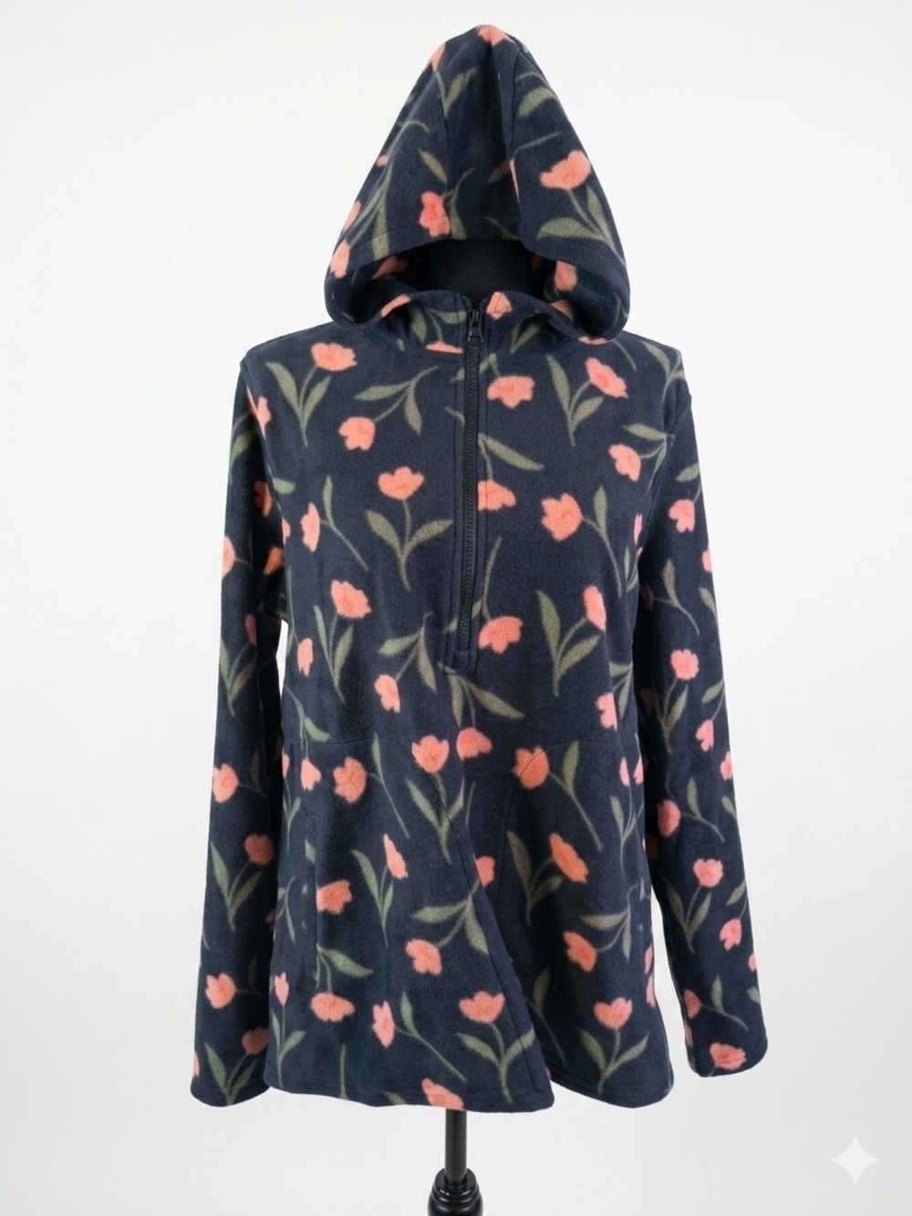 O'Neill Navy Hooded Teddy Jacket with Pink Floral Print